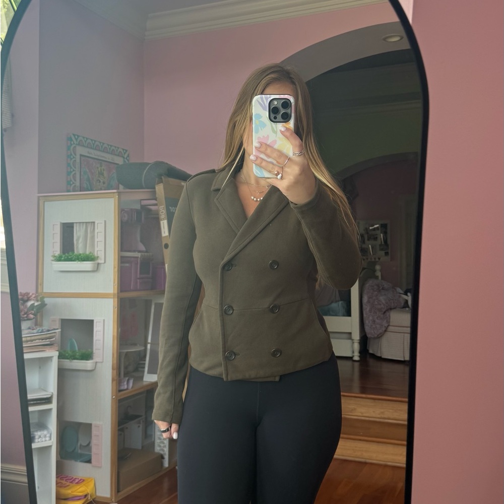 James Perse Olive Green Double-Breasted Blazer